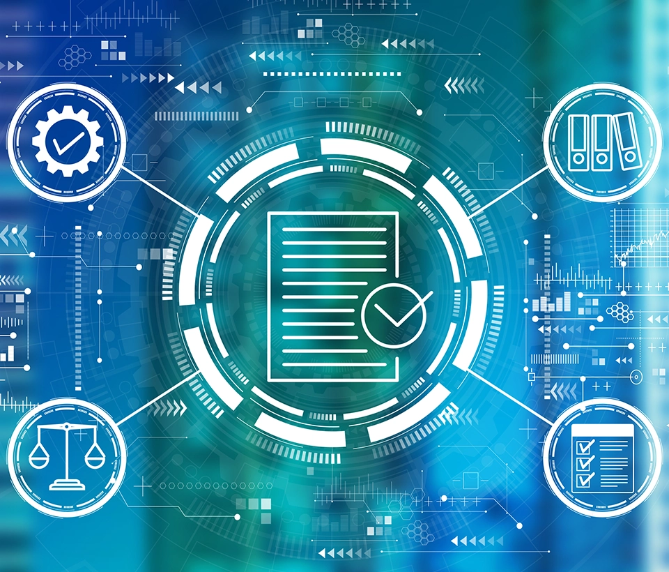 Digital network concept with 'Audit' and various financial icons representing audit and assurance services