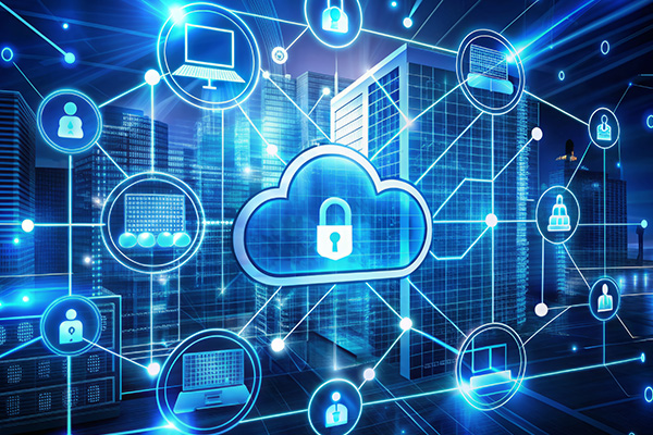 Cloud security concept with SOC 1 and 2 reports depicted amid digital network