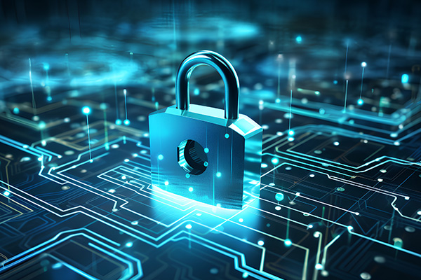 Image of a secure digital circuit with a padlock highlighting technology consultants' focus on data protection.